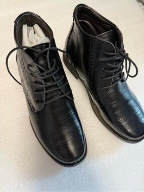New Men's Black Leather Lace-Up Dress Boots